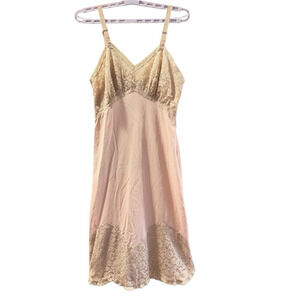 Vintage 50's Seamprufe Lingerie Blush Pink Slip Gown Lace Applique Medium 34"